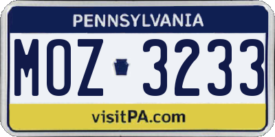 PA license plate MOZ3233