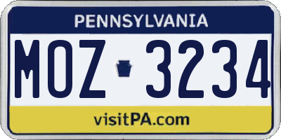PA license plate MOZ3234