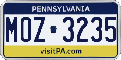 PA license plate MOZ3235