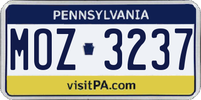 PA license plate MOZ3237