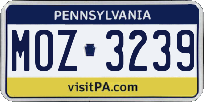 PA license plate MOZ3239