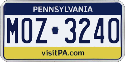 PA license plate MOZ3240