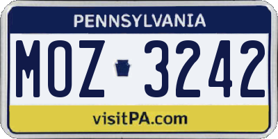 PA license plate MOZ3242