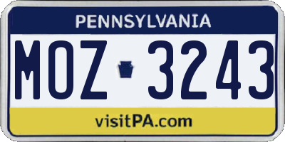 PA license plate MOZ3243