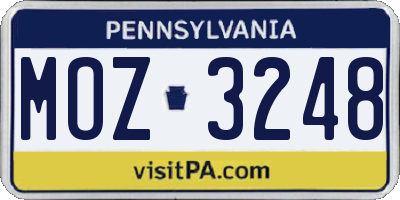 PA license plate MOZ3248