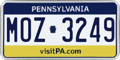 PA license plate MOZ3249