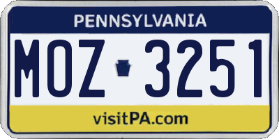 PA license plate MOZ3251