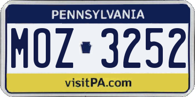 PA license plate MOZ3252