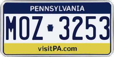 PA license plate MOZ3253