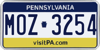 PA license plate MOZ3254