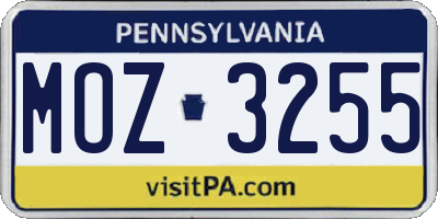 PA license plate MOZ3255