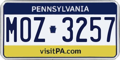 PA license plate MOZ3257