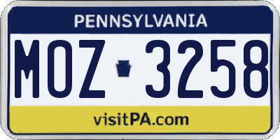 PA license plate MOZ3258