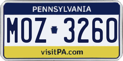 PA license plate MOZ3260