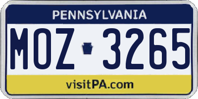 PA license plate MOZ3265