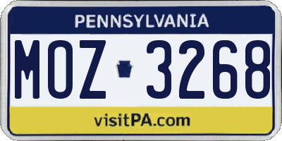 PA license plate MOZ3268