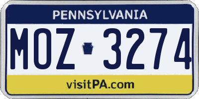 PA license plate MOZ3274