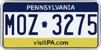 PA license plate MOZ3275