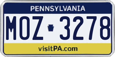 PA license plate MOZ3278
