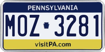 PA license plate MOZ3281