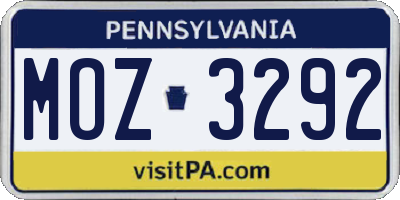 PA license plate MOZ3292