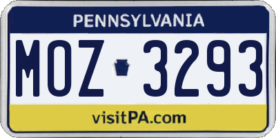 PA license plate MOZ3293