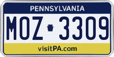 PA license plate MOZ3309