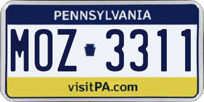 PA license plate MOZ3311