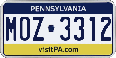 PA license plate MOZ3312
