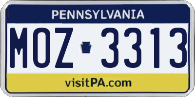 PA license plate MOZ3313