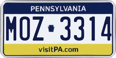 PA license plate MOZ3314