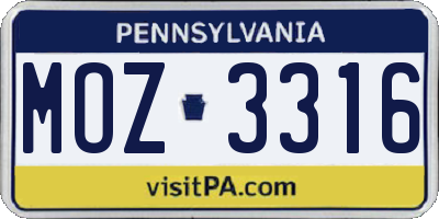 PA license plate MOZ3316