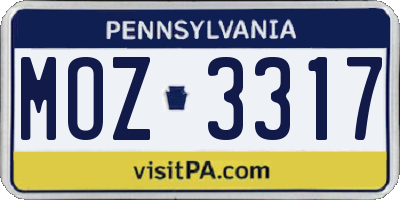 PA license plate MOZ3317