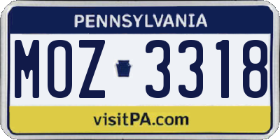 PA license plate MOZ3318