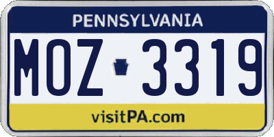 PA license plate MOZ3319