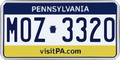 PA license plate MOZ3320