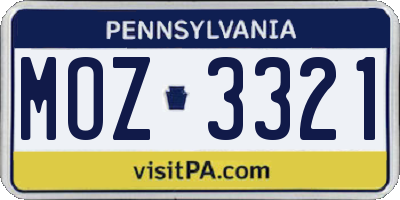 PA license plate MOZ3321