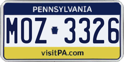 PA license plate MOZ3326