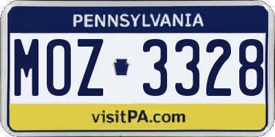 PA license plate MOZ3328