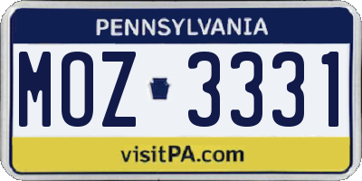 PA license plate MOZ3331