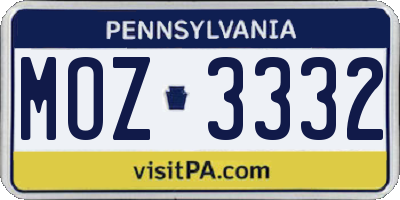 PA license plate MOZ3332