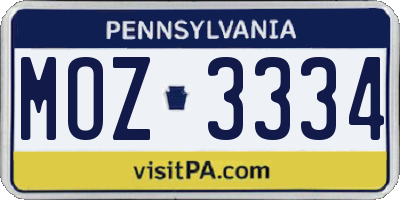 PA license plate MOZ3334
