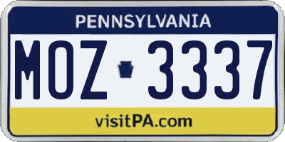PA license plate MOZ3337
