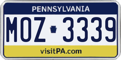 PA license plate MOZ3339