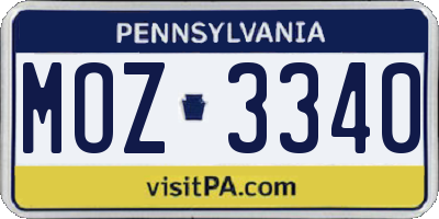 PA license plate MOZ3340