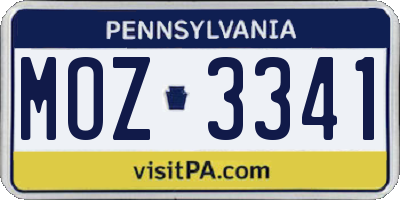 PA license plate MOZ3341