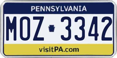 PA license plate MOZ3342
