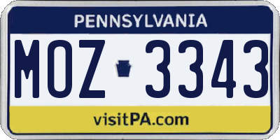 PA license plate MOZ3343