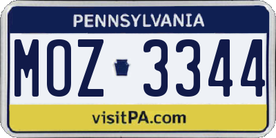 PA license plate MOZ3344
