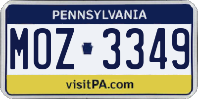 PA license plate MOZ3349
